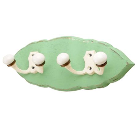 Green Cream Double Loop Ceramic Iron Wooden Hooks